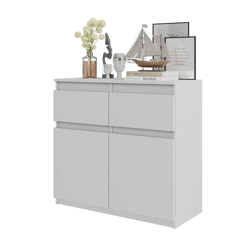 NOAH - Kommode / Sideboard mit 2 Schubladen und 2 Türen - Weiß Matt H75cm B80cm T35cm
